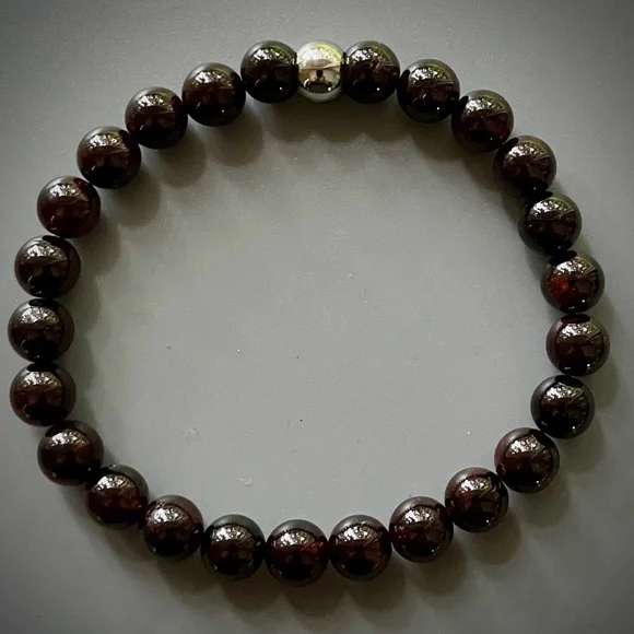 Deep Red Garnet January Birthstone Handcrafted Bead Bracelet - Picture 3 of 6